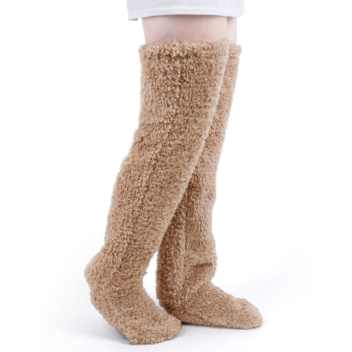 Warm fluffy solid thigh high stockings