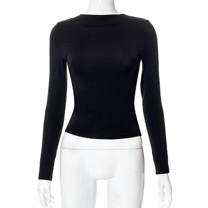 Hollow out solid long sleeve backless cut out top-final-sale