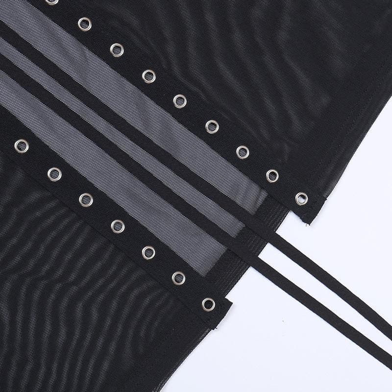 Sheer mesh see through lace up slit solid maxi skirt-final-sale