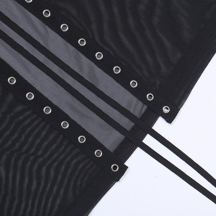 Sheer mesh see through lace up slit solid maxi skirt-final-sale