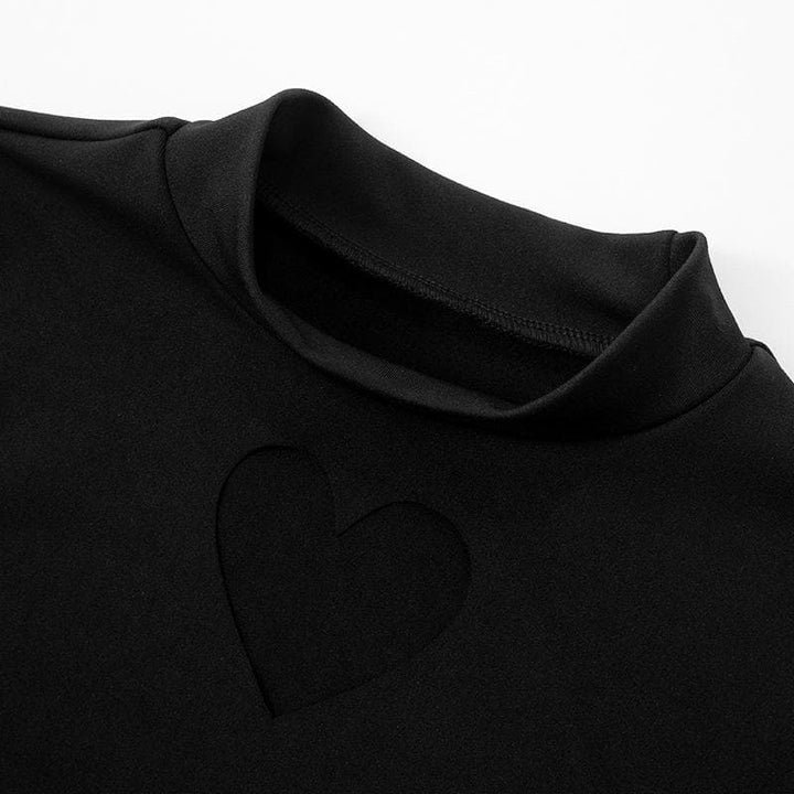 Heart hollow out long sleeve solid high neck cut out mini dress  | Festival Outfits Women