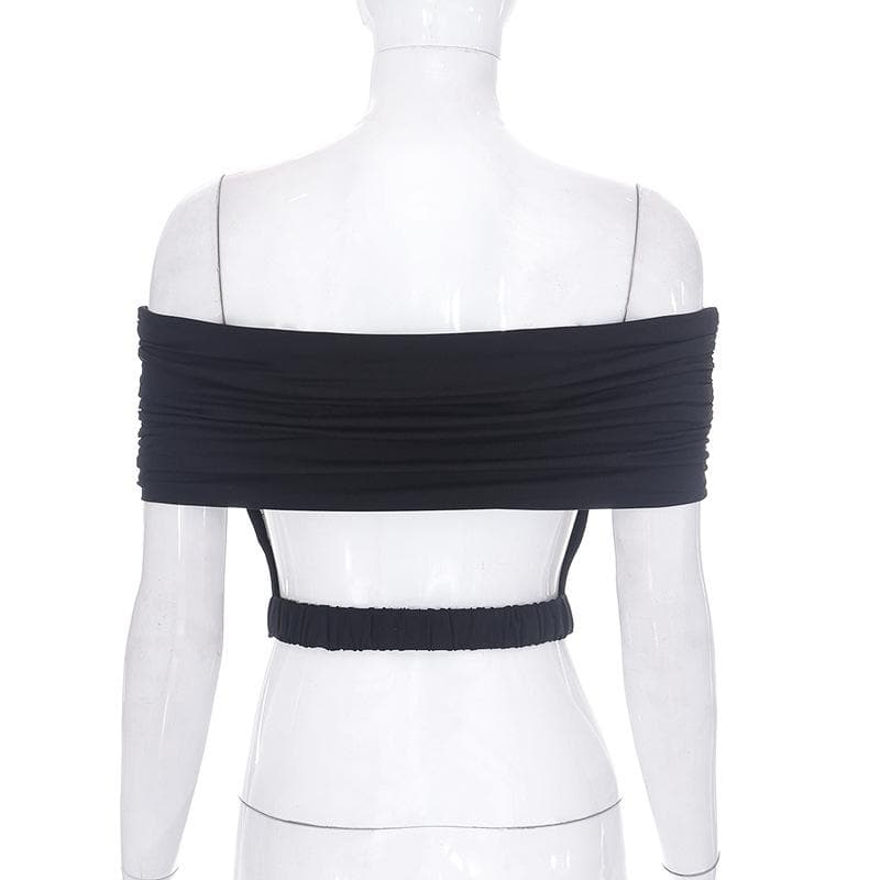 Ruched solid off shoulder hollow out backless crop cut out top