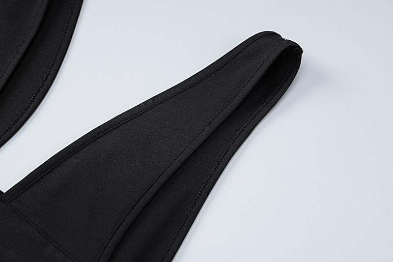 Sleeveless low cut hollow out solid backless cut out maxi dress