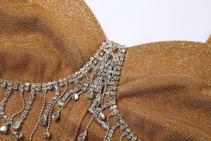 Tassel heart neck glitter cami crop top - Halibuy