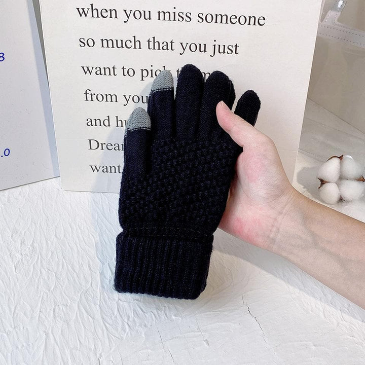 Touch screen plus fleece knitted full finger gloves
