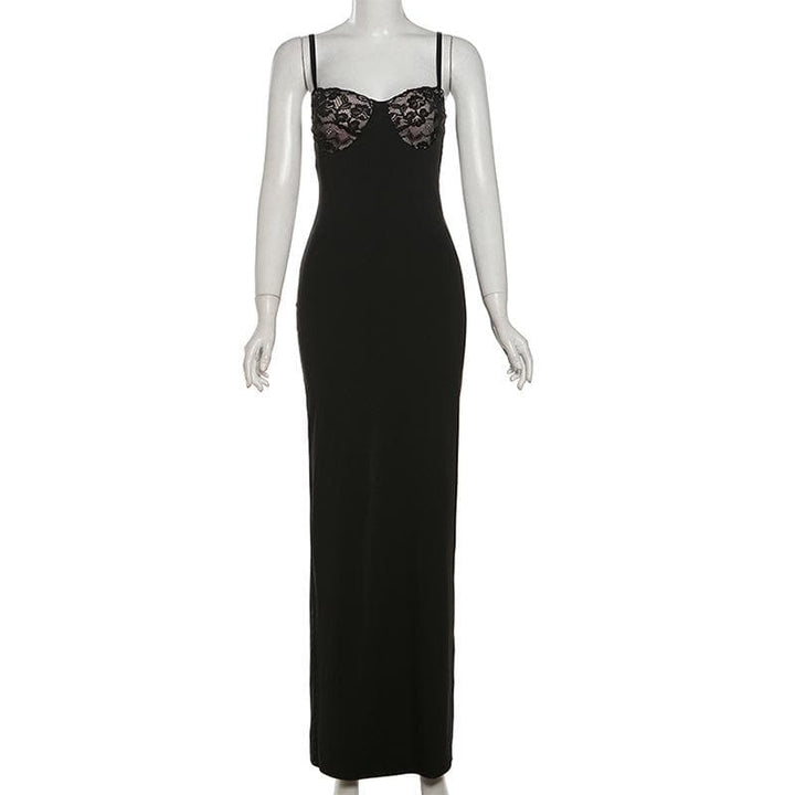 Sweetheart neck lace slit patchwork cami maxi dress  | Festival Outfits Women