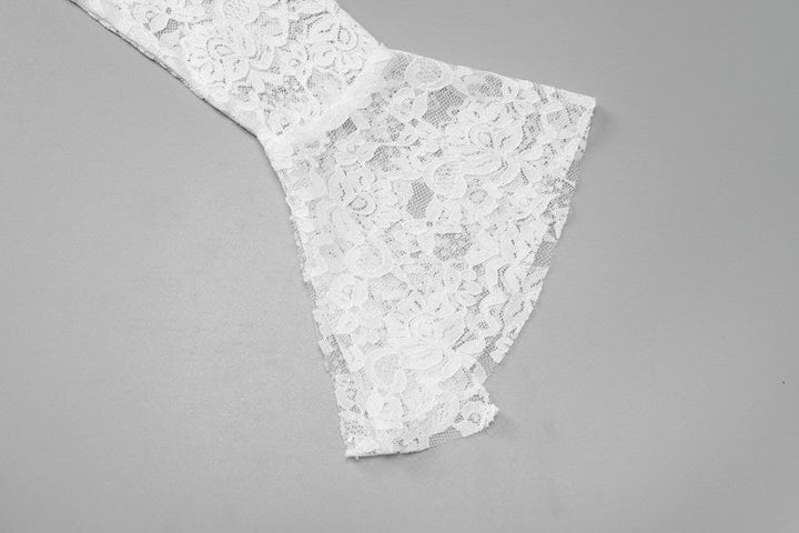 Long flared sleeve ruched lace sweetheart neck solid mini skirt set  | Festival Outfits Women