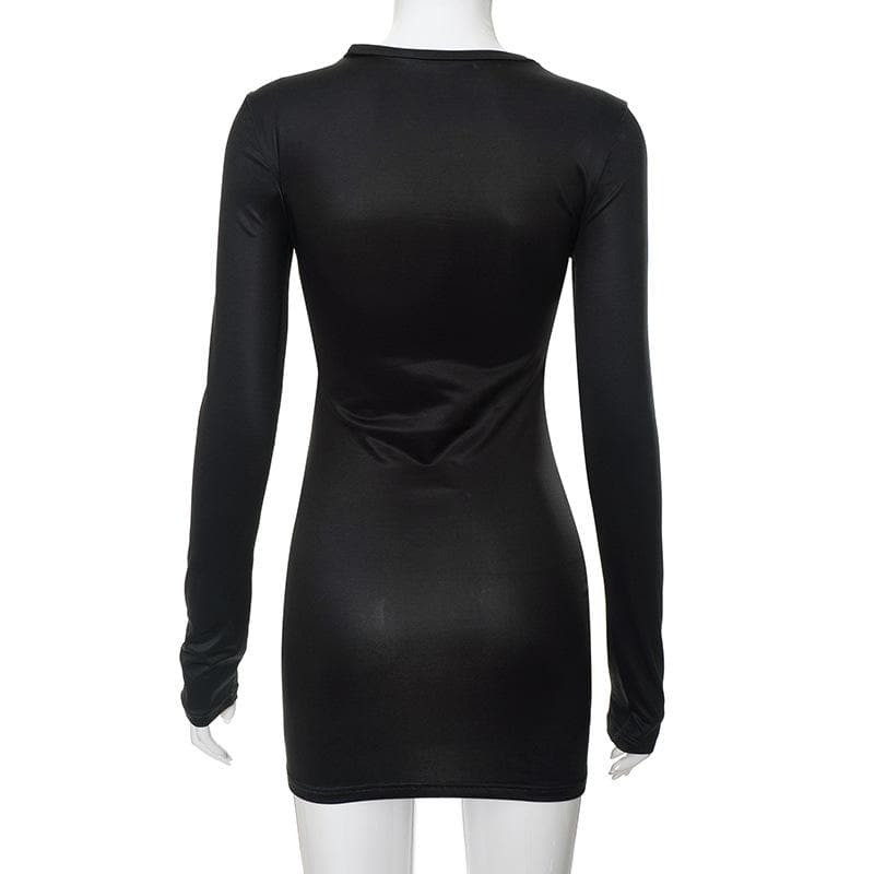 Abstract contrast long sleeve crewneck mini dress  | Festival Outfits Women