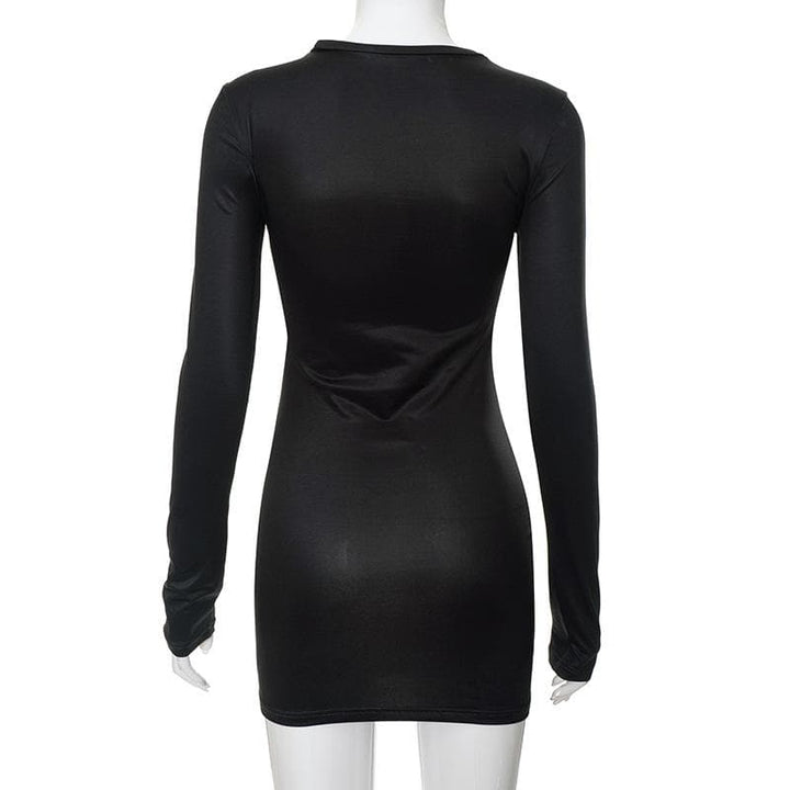 Abstract contrast long sleeve crewneck mini dress  | Festival Outfits Women