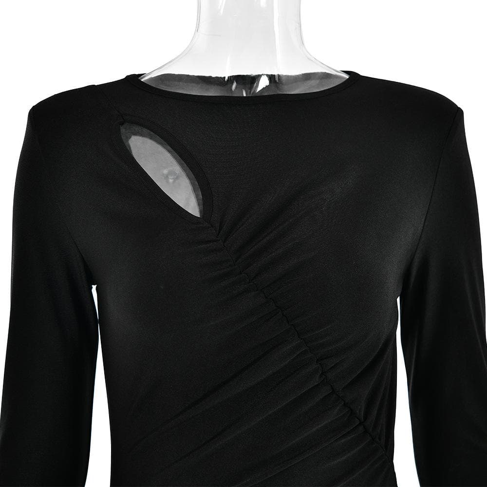 Ruched solid hollow out irregular long sleeve cut out maxi dress - Final Sale