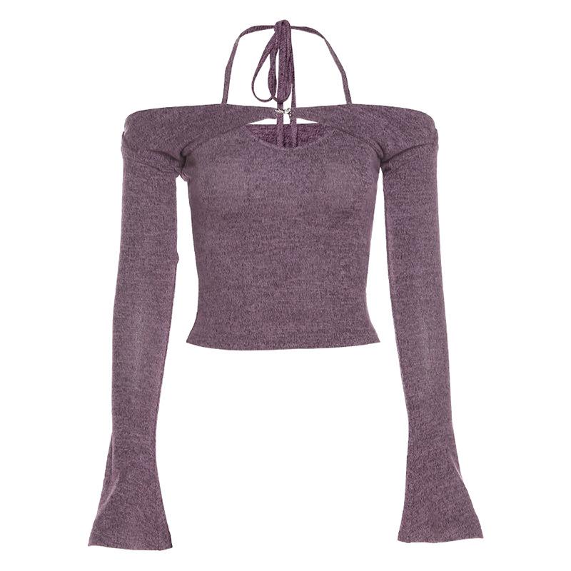 Long sleeve off shoulder knitted 2 piece top