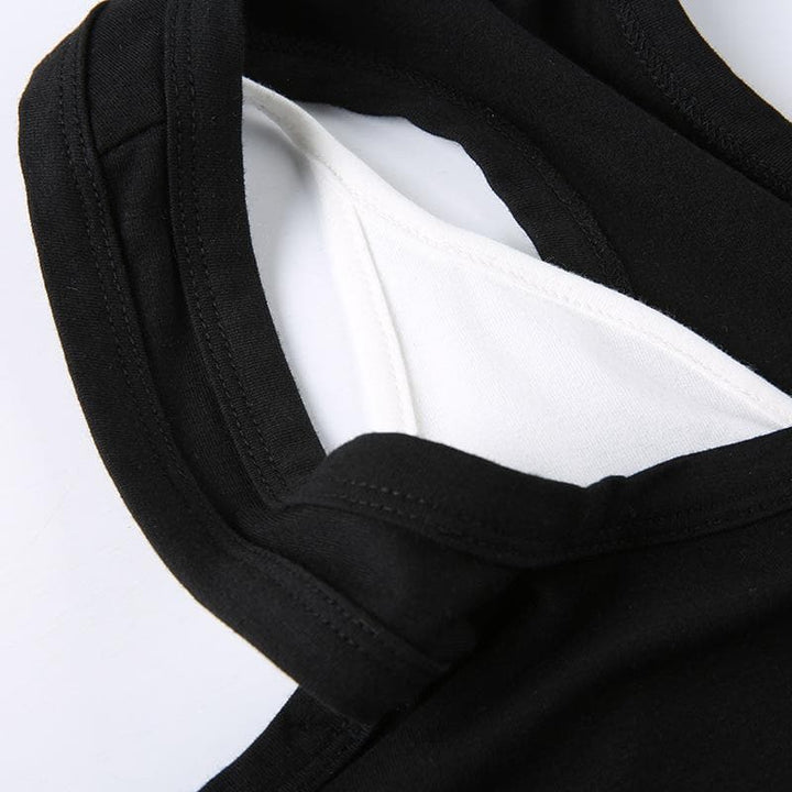 Patchwork contrast halter sleeveless crop top - Final Sale