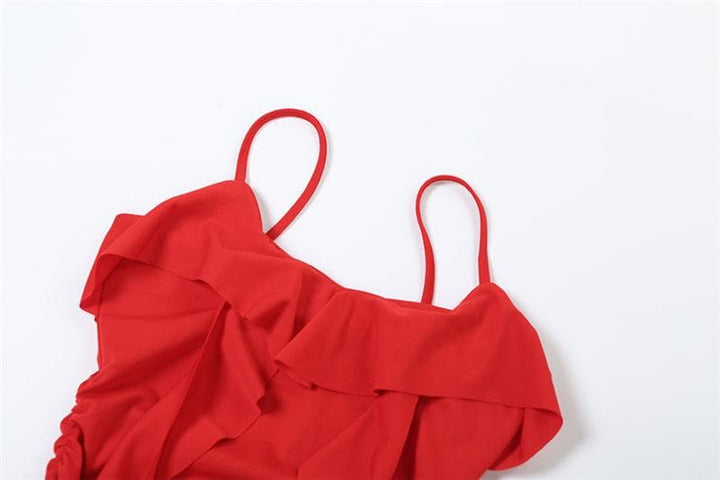 V neck irregular solid ruffle ruched cami top  | Festival Outfits Women