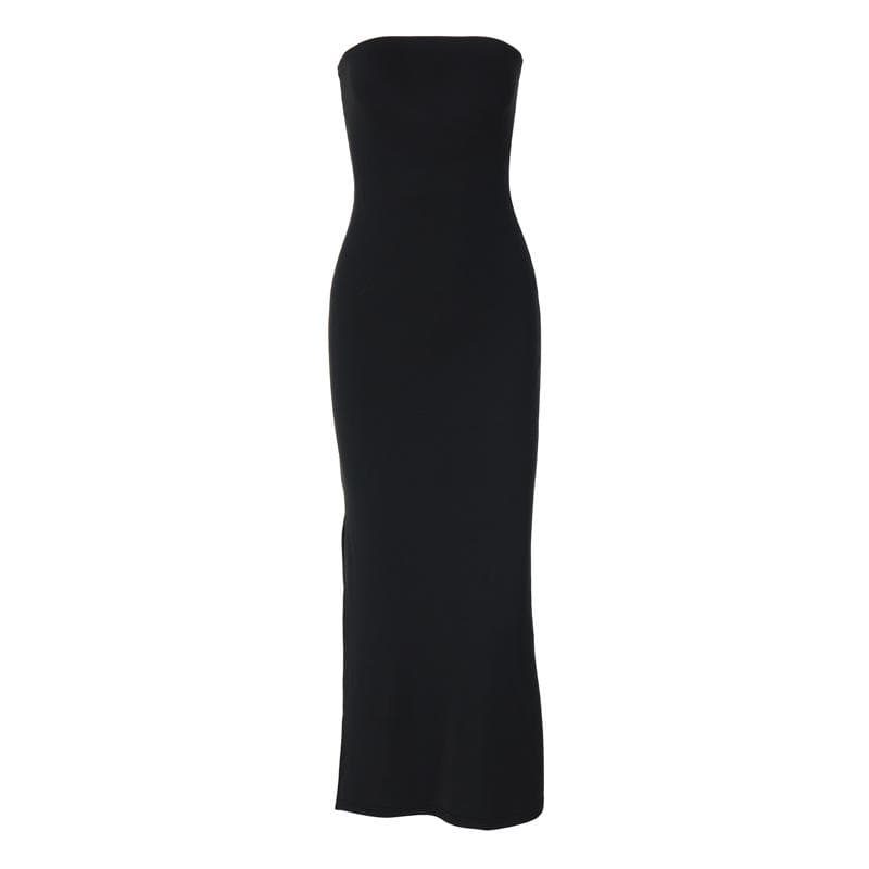 Slit backless solid sleeveless tube midi dress  | Festival Outfits Women