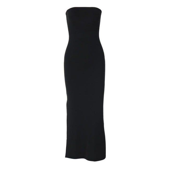 Slit backless solid sleeveless tube midi dress  | Festival Outfits Women