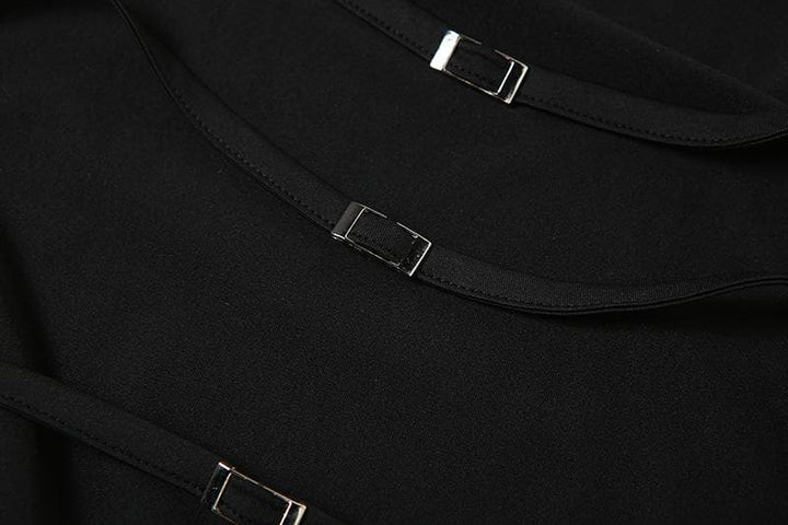 Halter backless slit solid sleeveless hollow out cut out maxi dress