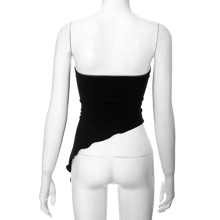 Bowknot ribbon ruffle backless irregular tube top  | Festival Outfits Women