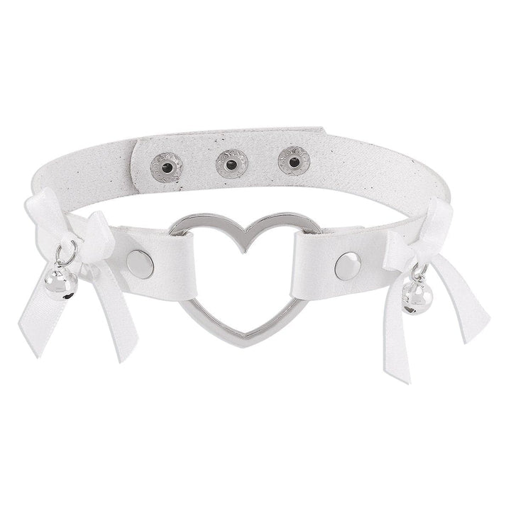Bowknot bell heart ring button PU choker necklace