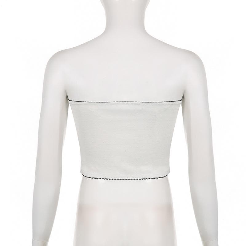 Contrast stitch lace hem self tie backless tube crop top