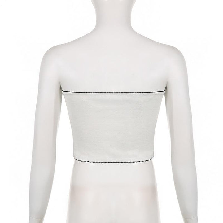 Contrast stitch lace hem self tie backless tube crop top