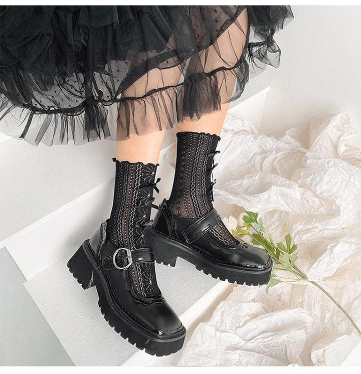 Ruffle bowknot flower pattern long socks