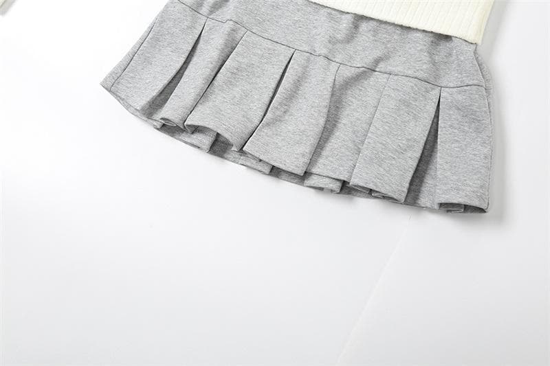 Contrast knitted pleated patchwork low rise mini skirt  | Festival Outfits Women