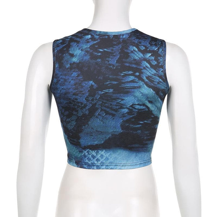 Tie dye contrast sleeveless crewneck crop top