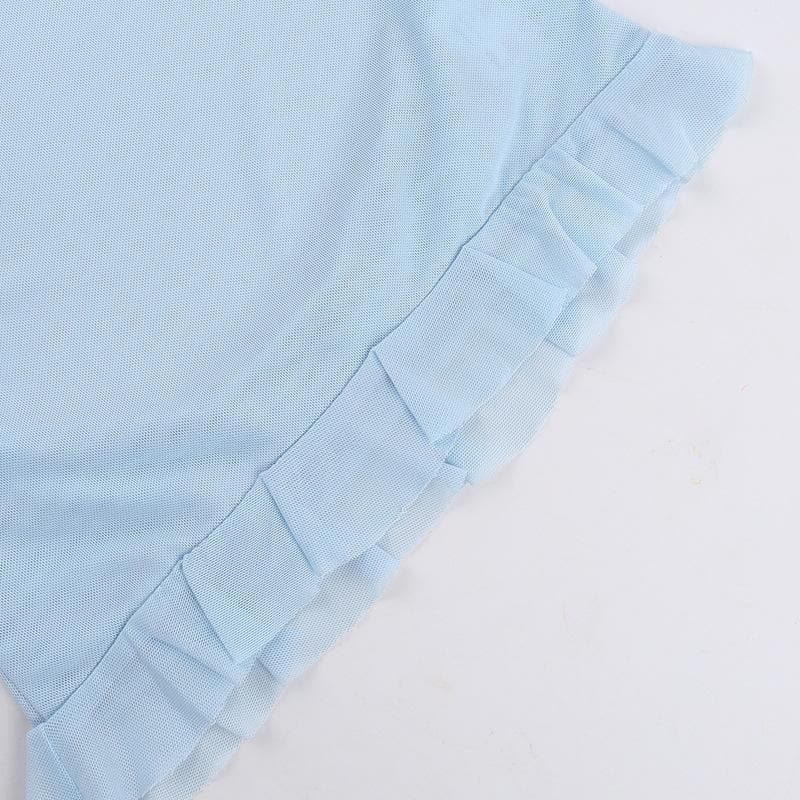 Sheer mesh flower applique see through sleeveless ruffle backless top  | Festival Outfits Women