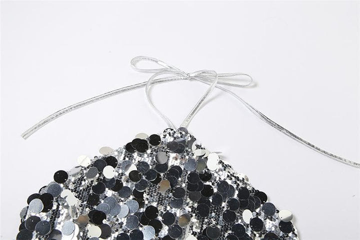 Halter self tie glitter backless textured crop top