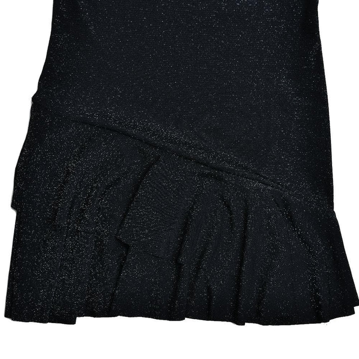 Textured v neck ruffle irregular long flared sleeve mini dress