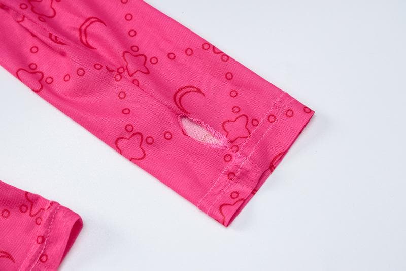 Sheer mesh see through solid long sleeve gloves print high neck top