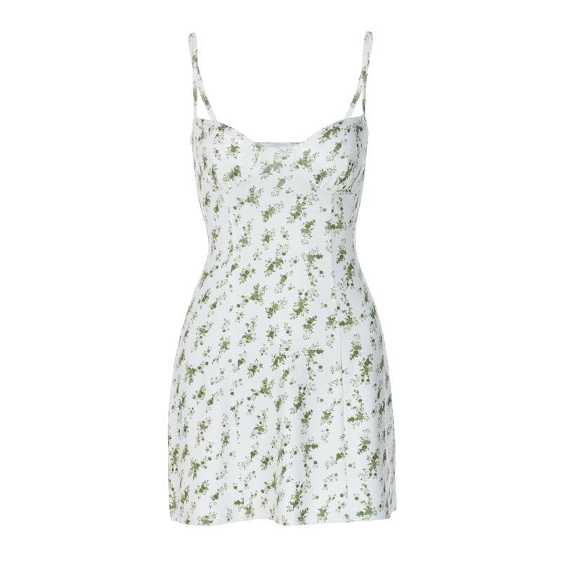 Low cut sleeveless flower pattern backless cami mini dress