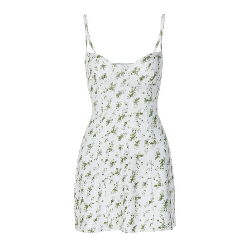 Low cut sleeveless flower pattern backless cami mini dress – Halibuy
