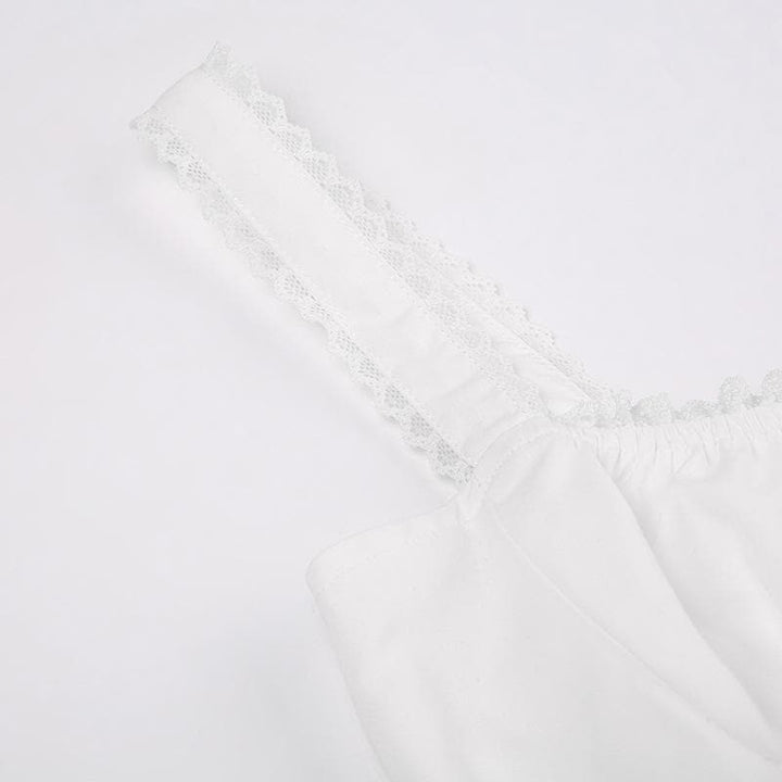 Zip-up lace hem ruched square neck backless solid mini dress