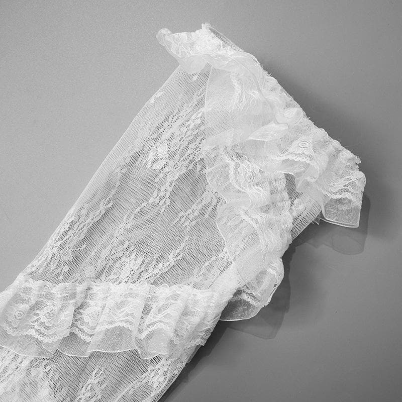 Lace ruffle solid stitch thigh high socks  | Festival Outfits Women