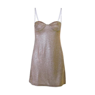 Low-cut glitter cami dress - Halibuy