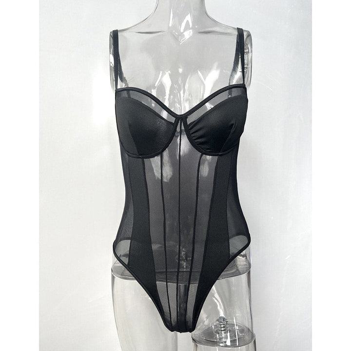 Mesh see through backless solid bodysuit
