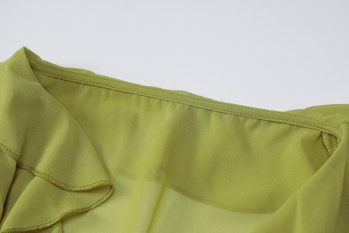 Chiffon see through ruffled long sleeve top - Halibuy