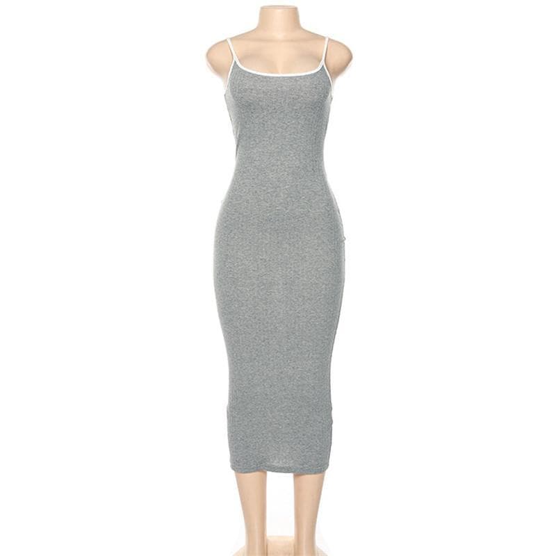 Ribbed solid cami midi dress - Final Sale - Halibuy
