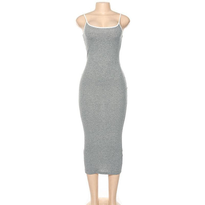 Ribbed solid cami midi dress - Final Sale - Halibuy