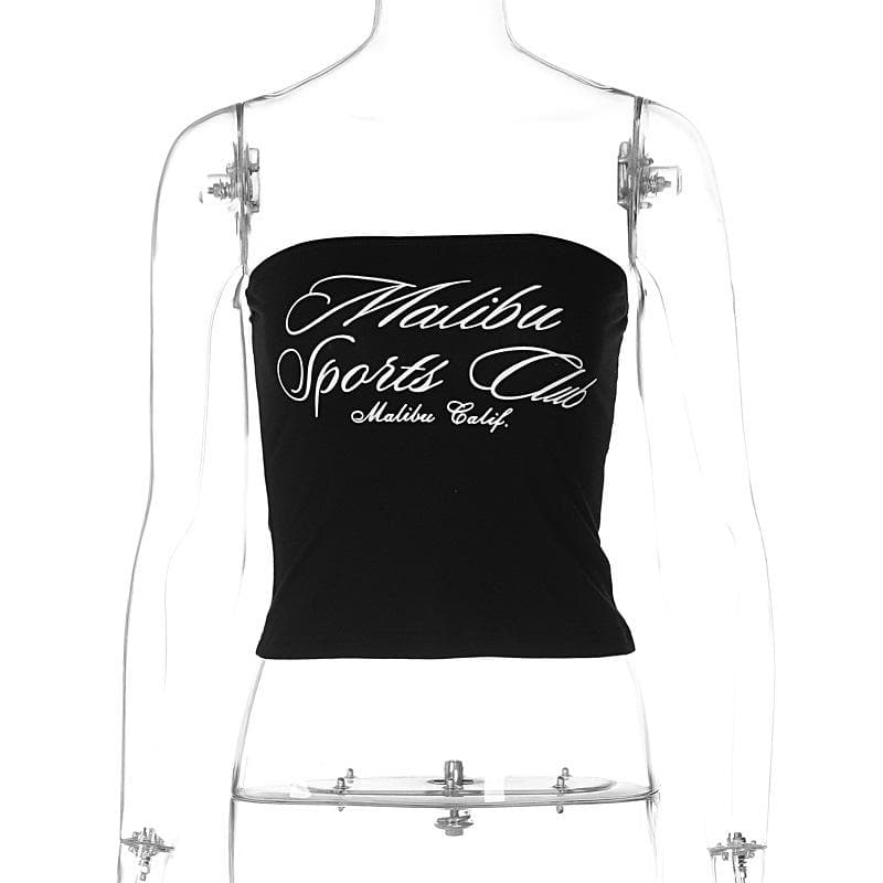 Letter pattern contrast backless tube top  | Festival Outfits Women