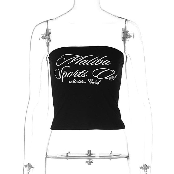 Letter pattern contrast backless tube top  | Festival Outfits Women