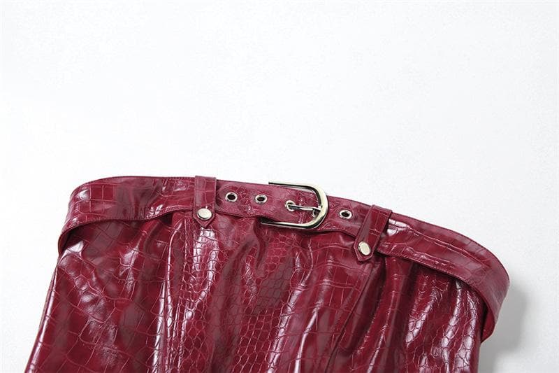 PU leather buckle backless zip-up crop tube top  | Festival Outfits Women