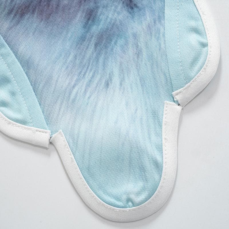 Cat print self tie open back feather halter crop top