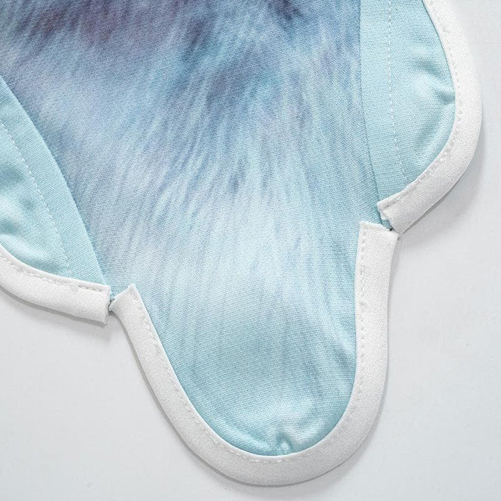 Cat print self tie open back feather halter crop top