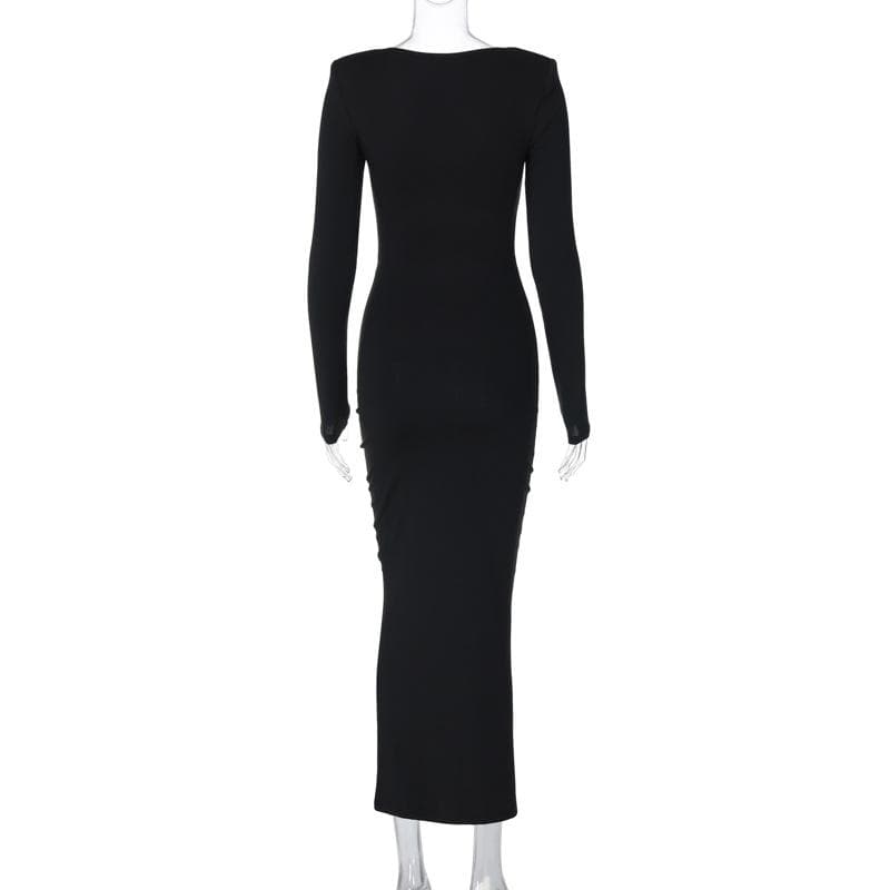 Long sleeve padded ruched flower applique hollow out cut out midi dress  | Festival Outfits Women