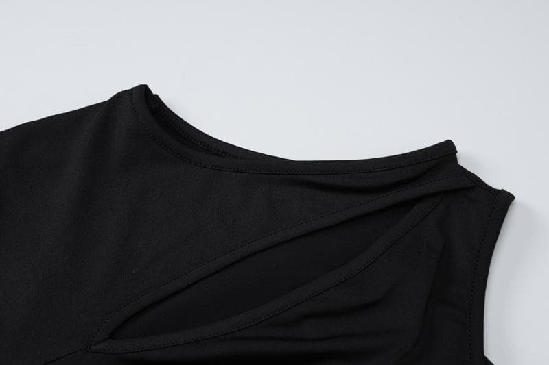 Long sleeve gloves irregular hollow out crewneck cut out maxi dress  | Festival Outfits Women