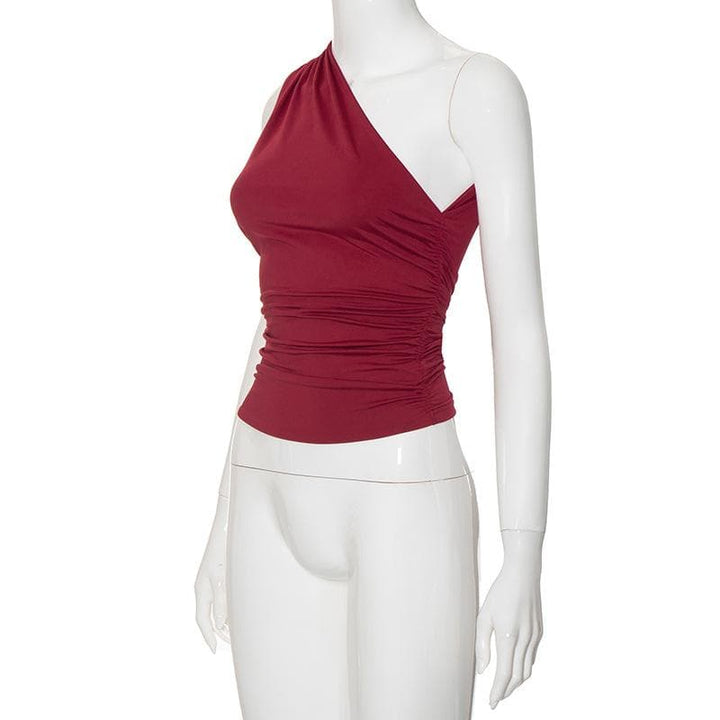One shoulder solid irregular ruched top  | Festival Outfits Women