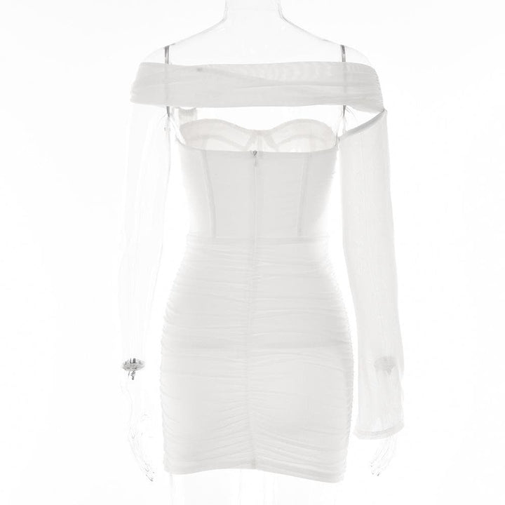 Solid one shoulder o ring hollow out mesh backless cut out mini dress