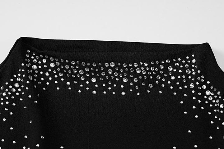 Short sleeve crewneck beaded high neck solid mini dress-final-sale